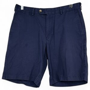 Peter Millar Mens 33 Navy Blue 100% Cotton Flat Front Chino Shorts Golf Casual